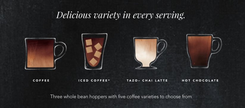 Three whole bean hoppers with five coffee varieties to choose from